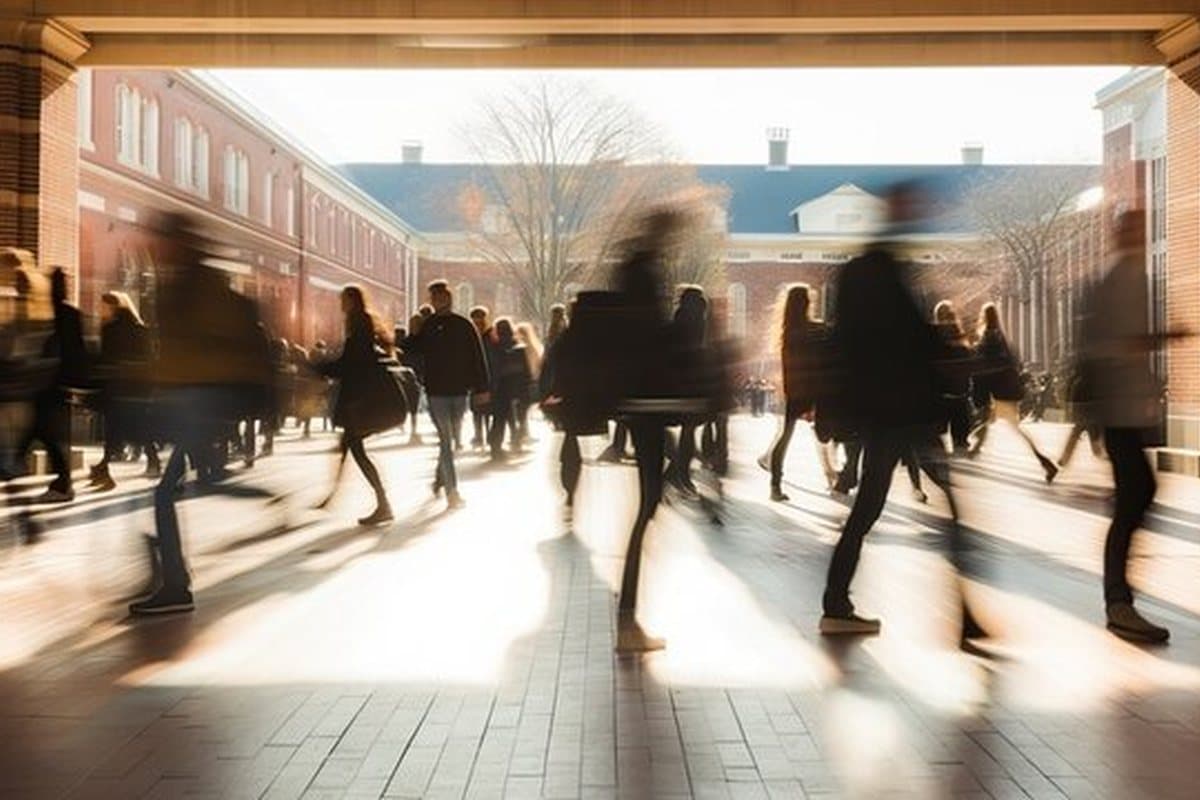 Students on a busy campus