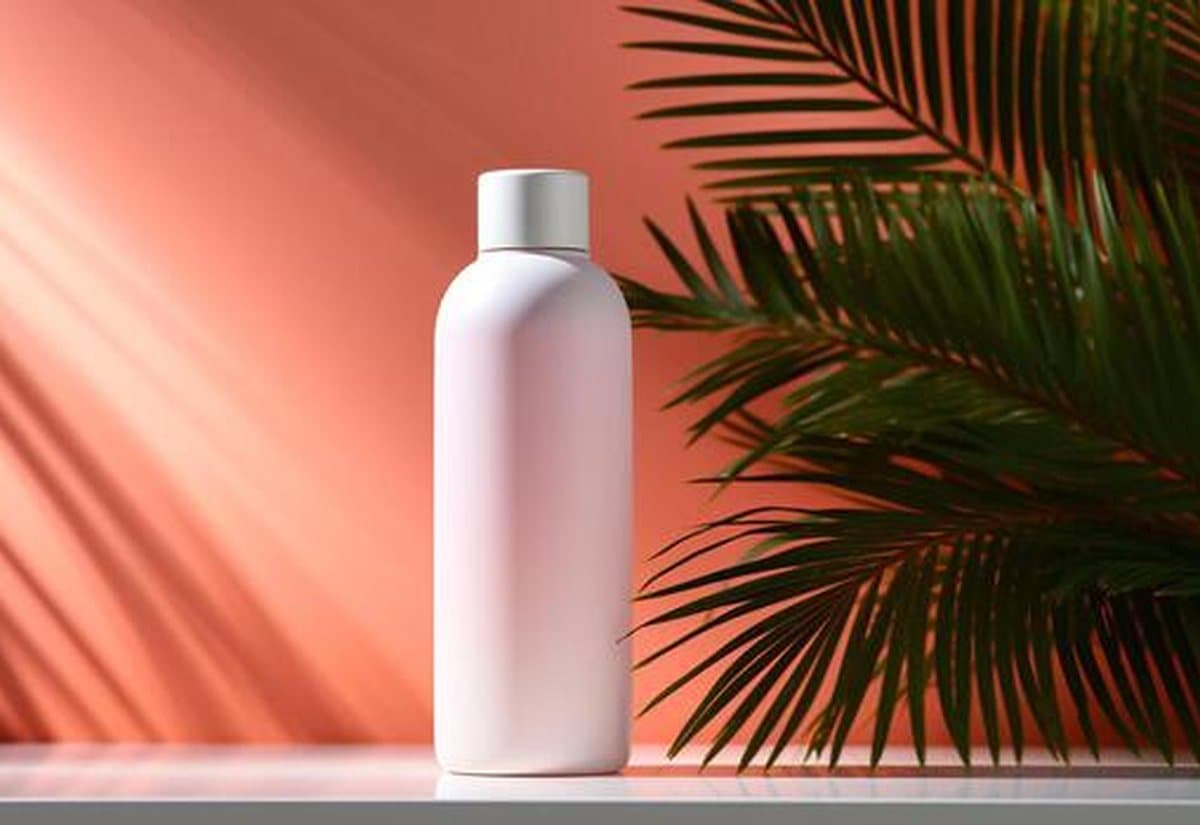 A bottle styled on a warm background