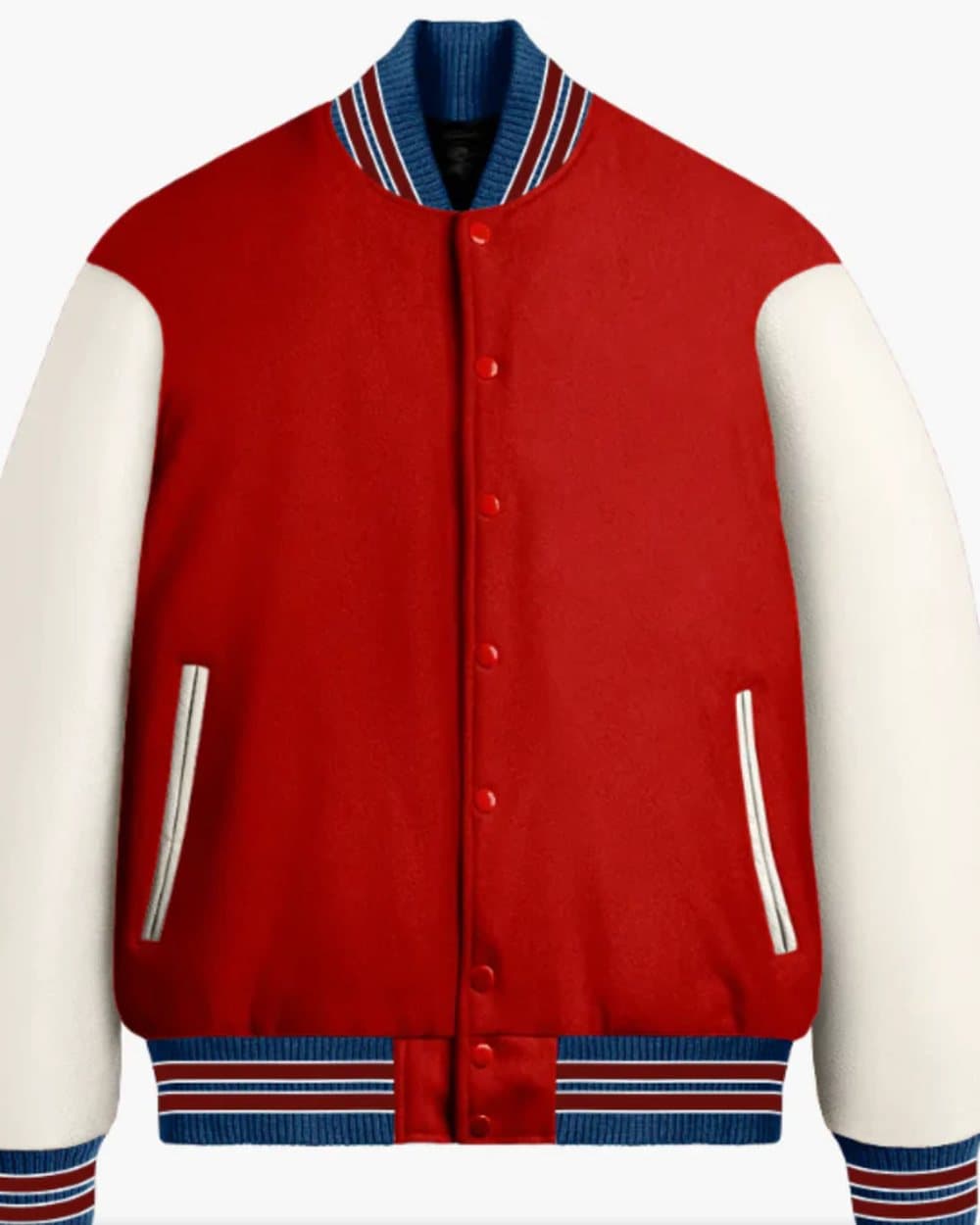 Red and cream varsity jacket
