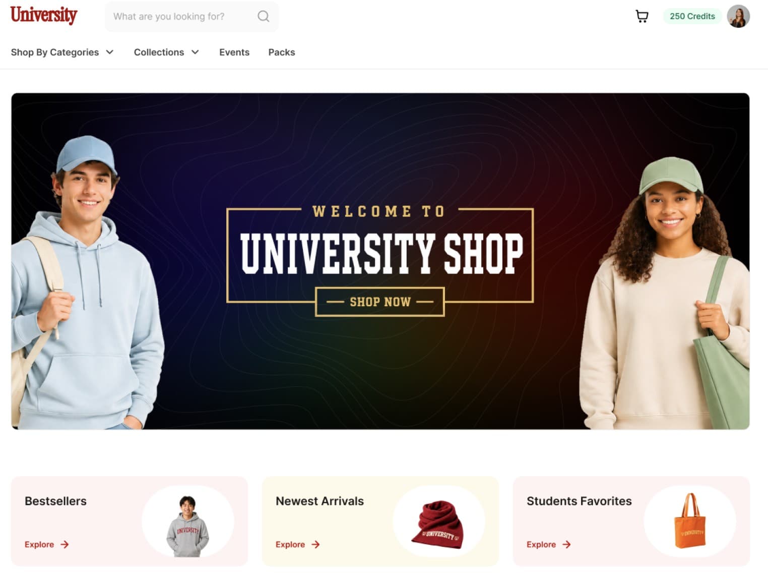 A branded university merchandise store shown on screen